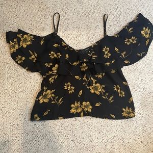 Forever 21 Black Floral Print loose fit off shoulder tank top small